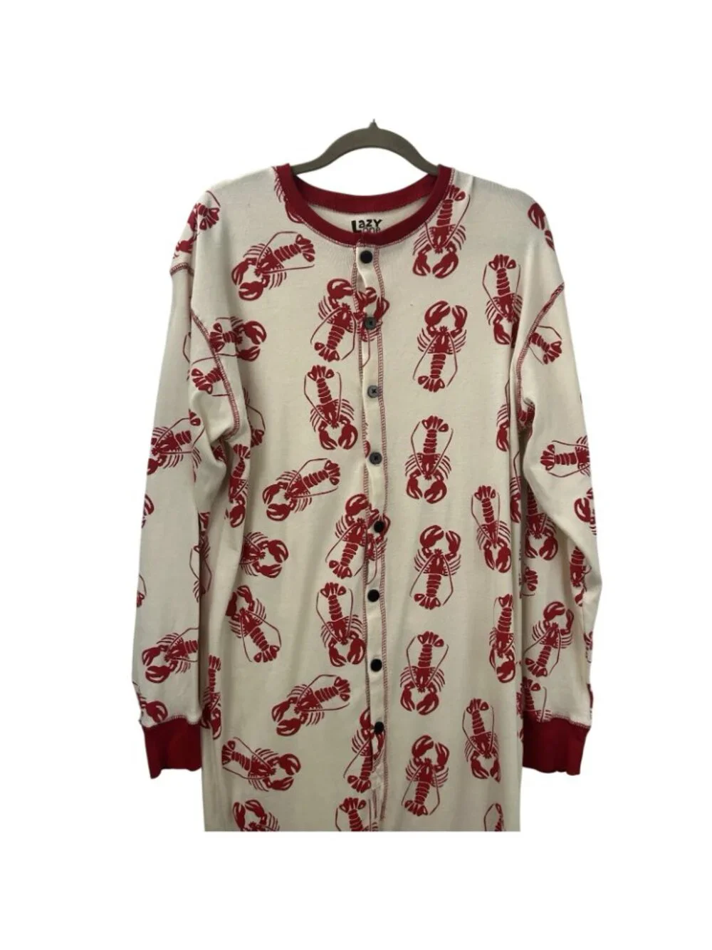 Lazy One Unisex Red White Trap Door Lobster Maine One Piece Pajamas Size Large - Picture 2 of 16